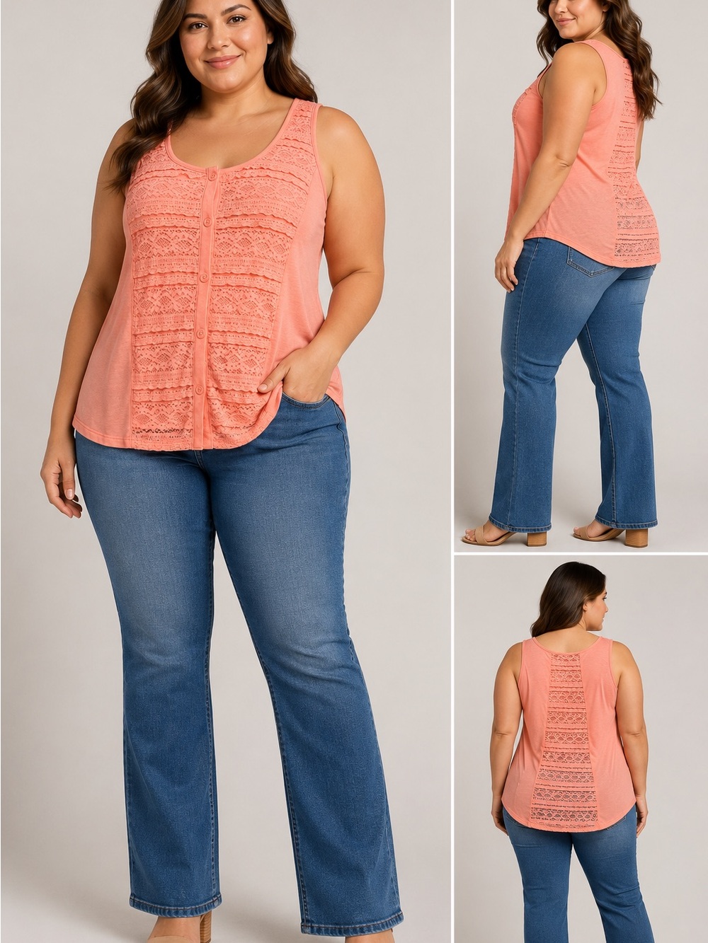 Rue21 NWT Coral Lace Button Front Tank Top Size XL